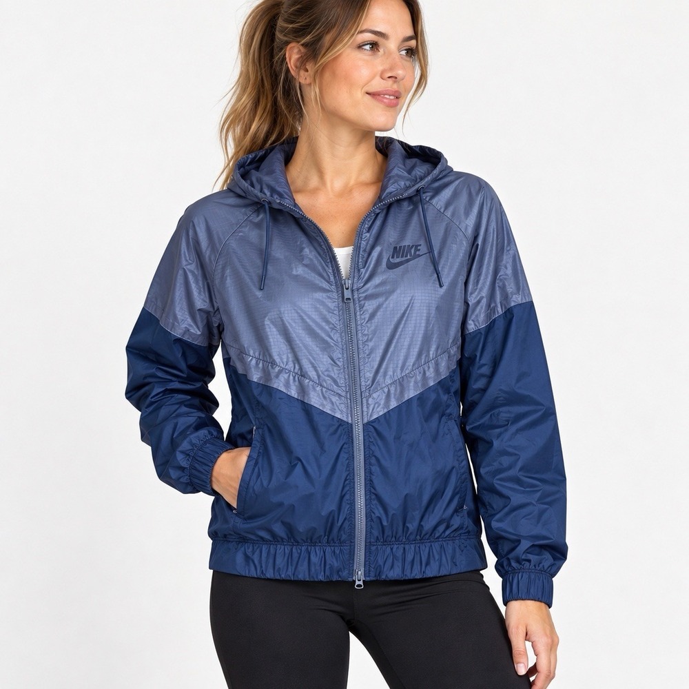 Nike Windrunner Hooded Jacket Women Sz XS Blue Colorblock Mesh Lined Windbreaker